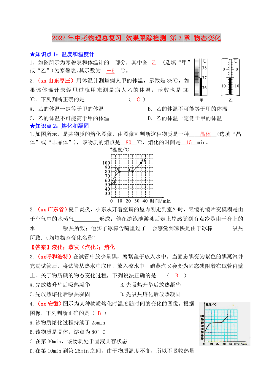 2022年中考物理總復(fù)習(xí) 效果跟蹤檢測(cè) 第3章 物態(tài)變化_第1頁(yè)