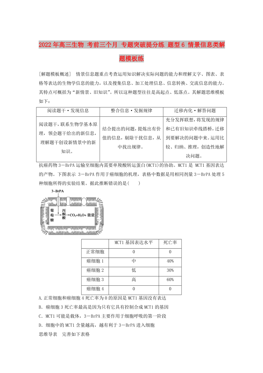 2022年高三生物 考前三個(gè)月 專題突破提分練 題型6 情景信息類解題模板練_第1頁