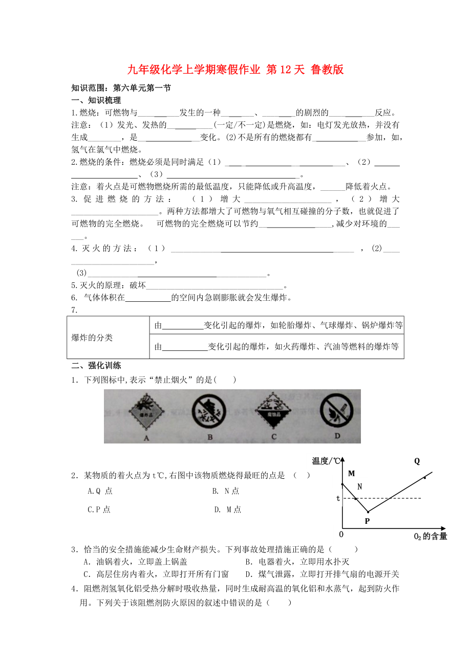 九年級化學上學期寒假作業(yè) 第12天 魯教版_第1頁