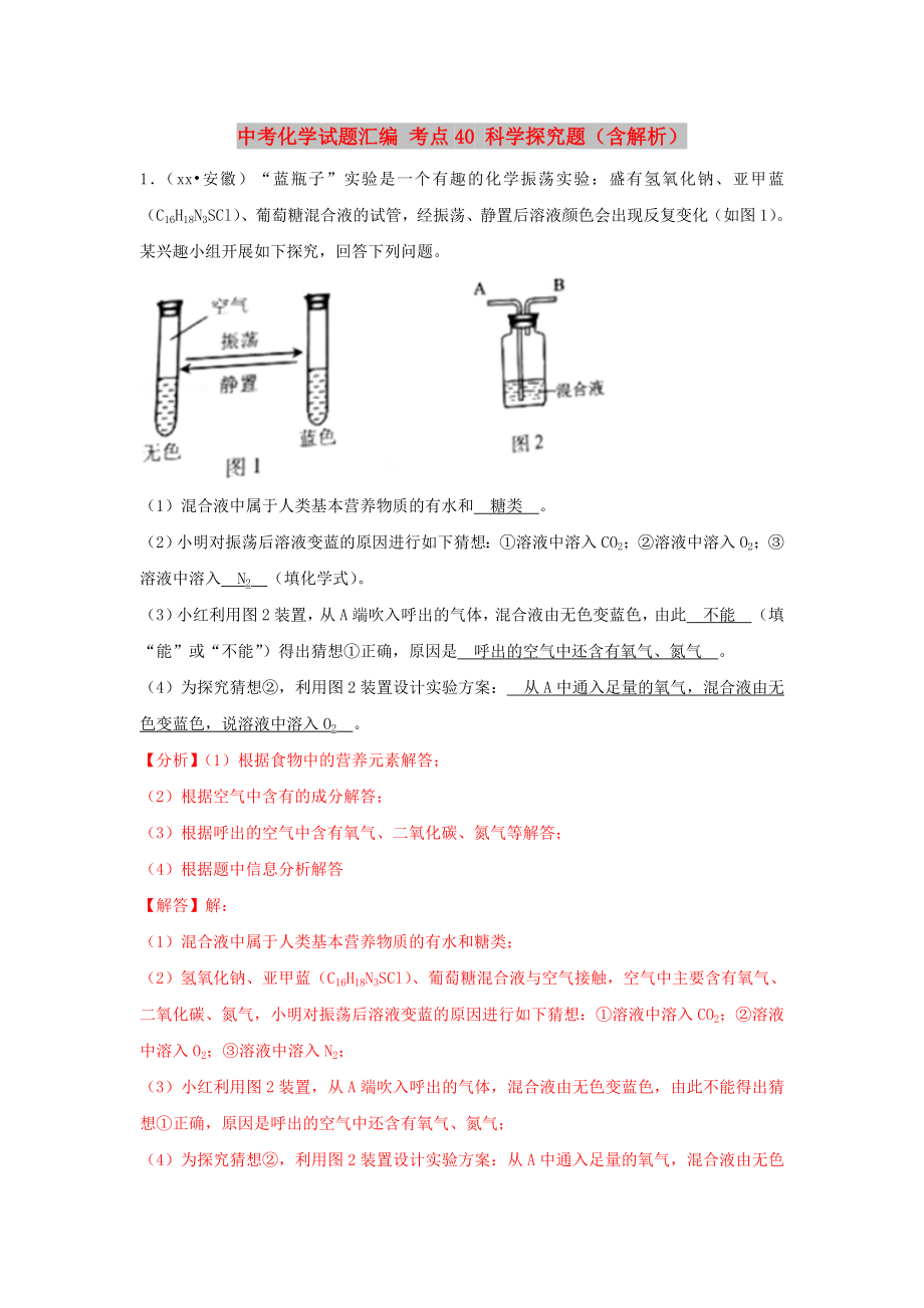 中考化學(xué)試題匯編 考點(diǎn)40 科學(xué)探究題（含解析）_第1頁