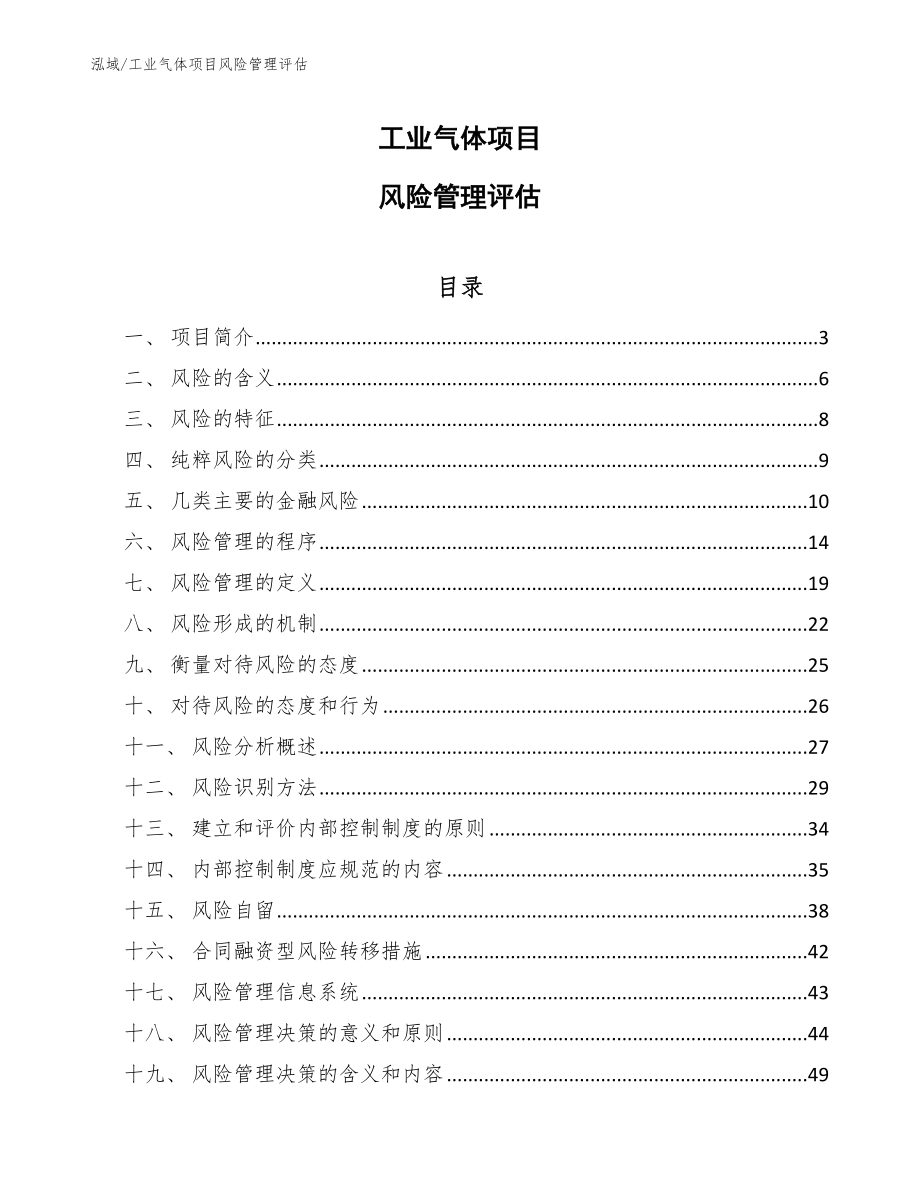 工业气体项目风险管理评估_参考_第1页