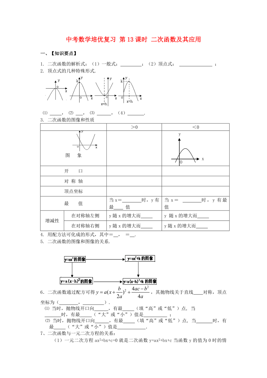 中考數(shù)學(xué)培優(yōu)復(fù)習(xí) 第13課時(shí) 二次函數(shù)及其應(yīng)用_第1頁(yè)