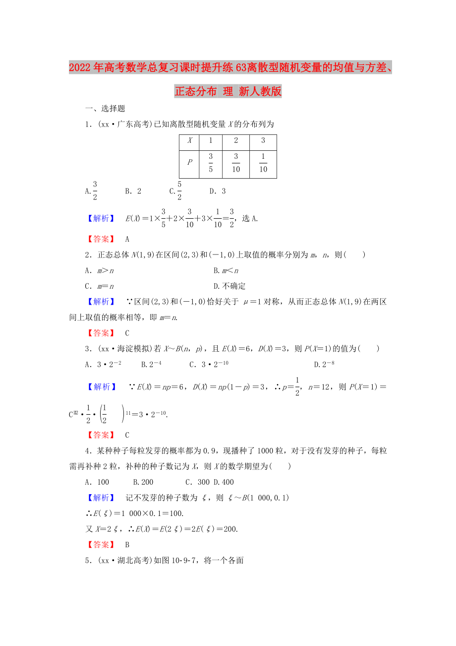 2022年高考數(shù)學(xué)總復(fù)習(xí) 課時提升練63 離散型隨機變量的均值與方差、正態(tài)分布 理 新人教版_第1頁