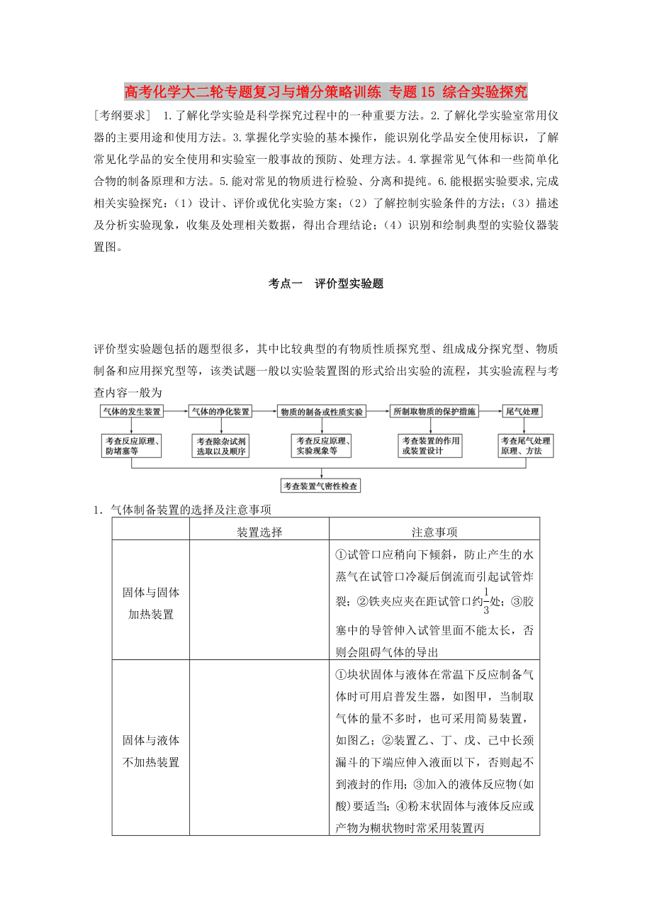 高考化學大二輪專題復習與增分策略訓練 專題15 綜合實驗探究_第1頁