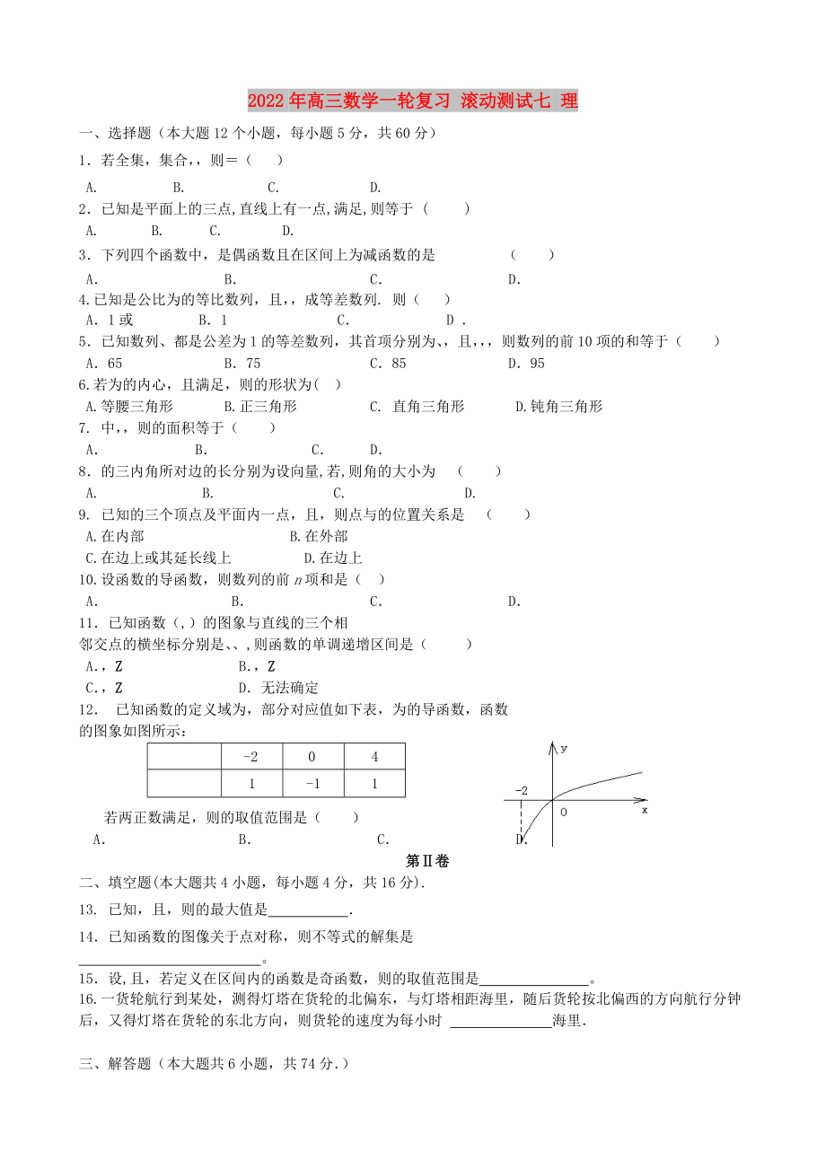 2022年高三數(shù)學(xué)一輪復(fù)習(xí) 滾動測試七 理_第1頁