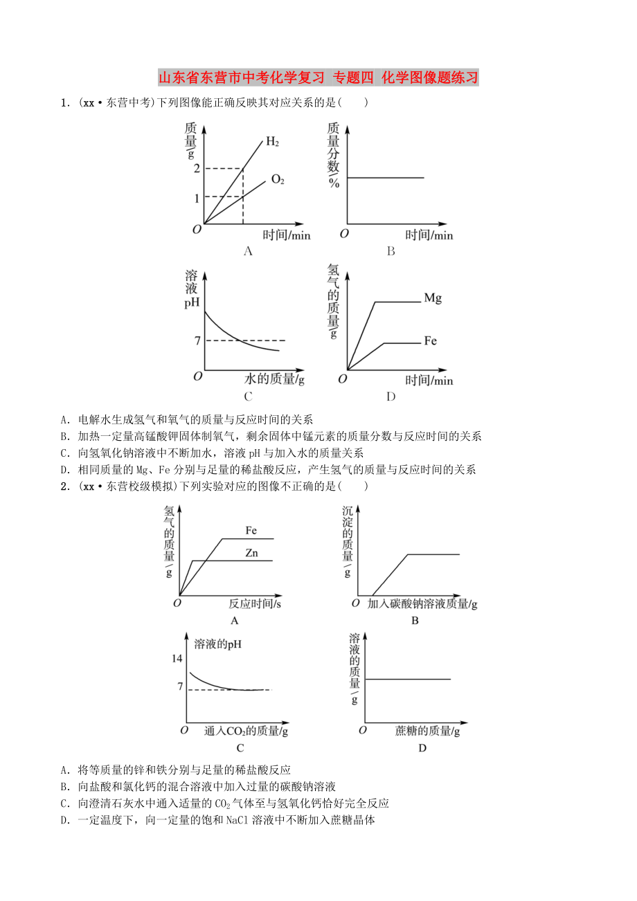 山東省東營市中考化學(xué)復(fù)習(xí) 專題四 化學(xué)圖像題練習(xí)_第1頁