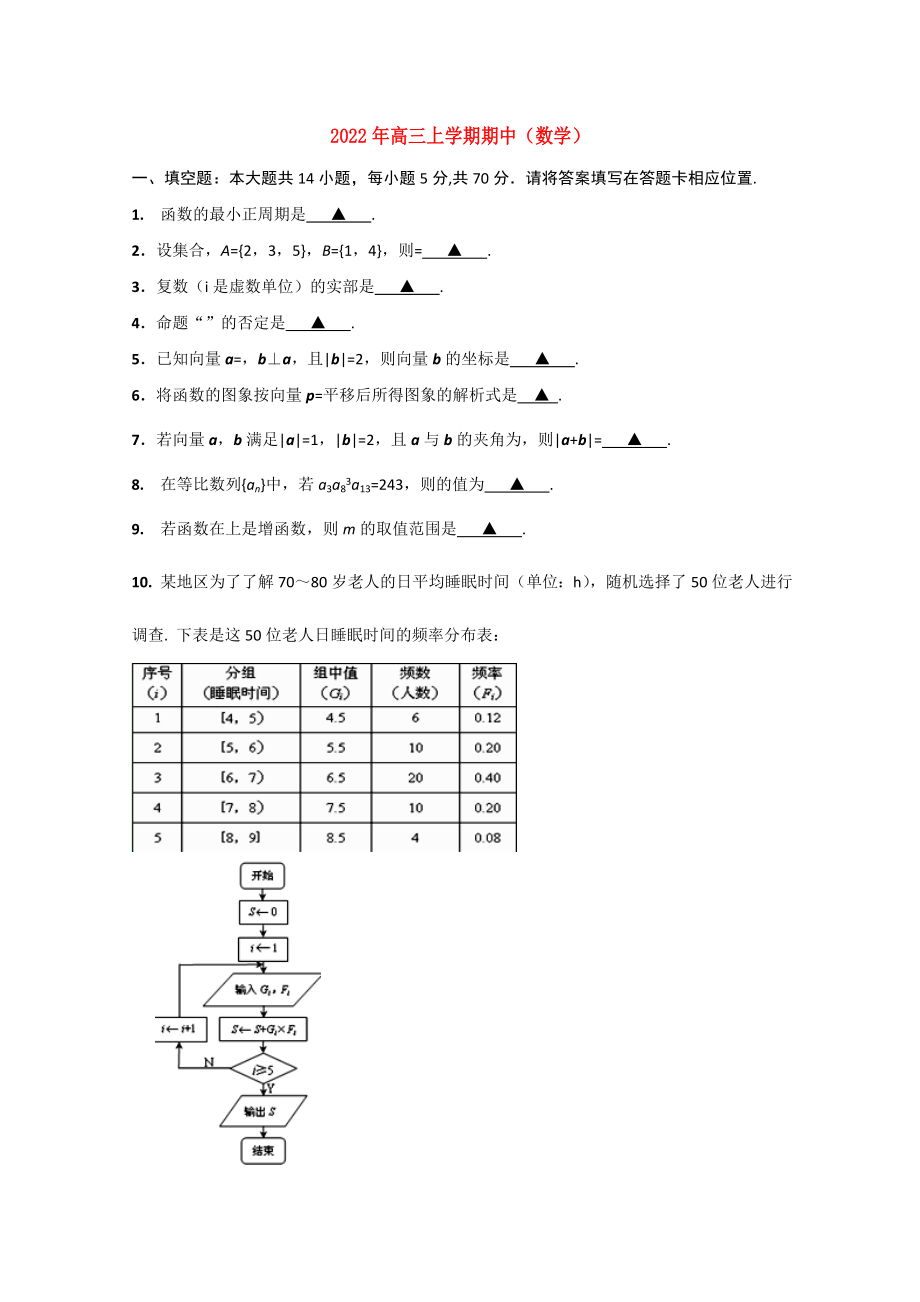 2022年高三上学期期中（数学）_第1页