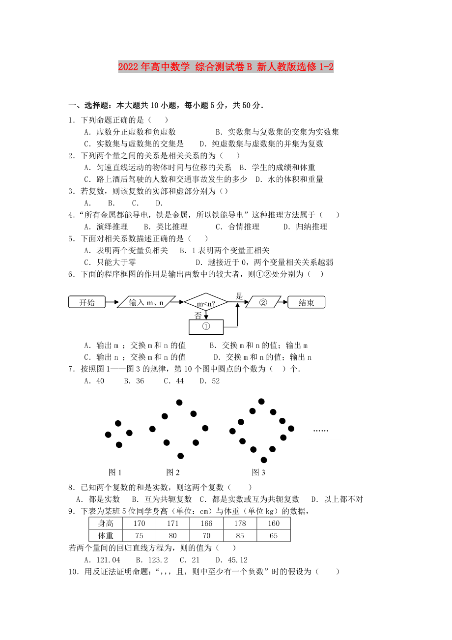 2022年高中數(shù)學(xué) 綜合測試卷B 新人教版選修1-2_第1頁