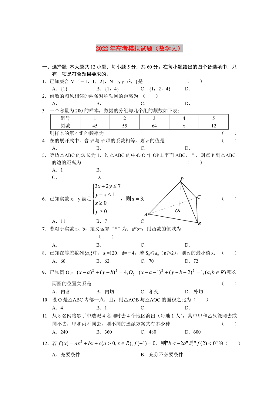 2022年高考模拟试题（数学文）_第1页