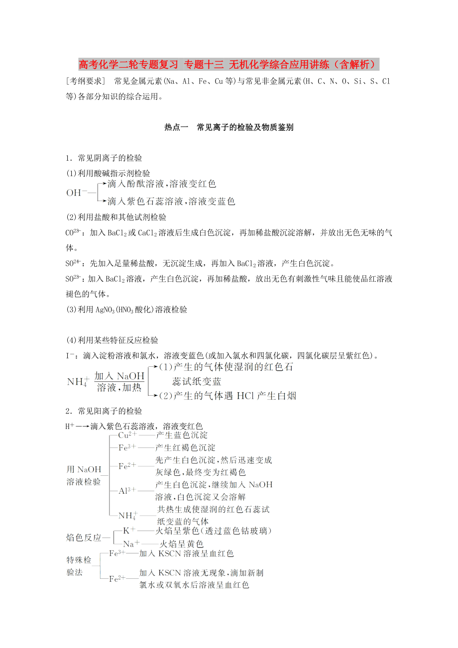 高考化學二輪專題復習 專題十三 無機化學綜合應用講練（含解析）_第1頁