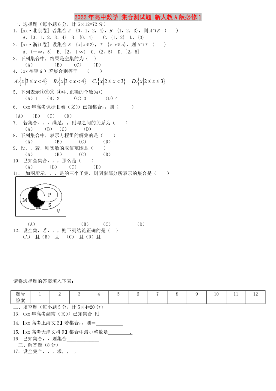 2022年高中數學 集合測試題 新人教A版必修1_第1頁