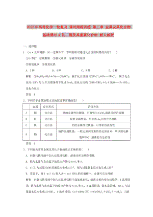 2022年高考化學(xué)一輪復(fù)習(xí) 課時(shí)跟蹤訓(xùn)練 第三章 金屬及其化合物 基礎(chǔ)課時(shí)3 鐵、銅及其重要化合物 新人教版