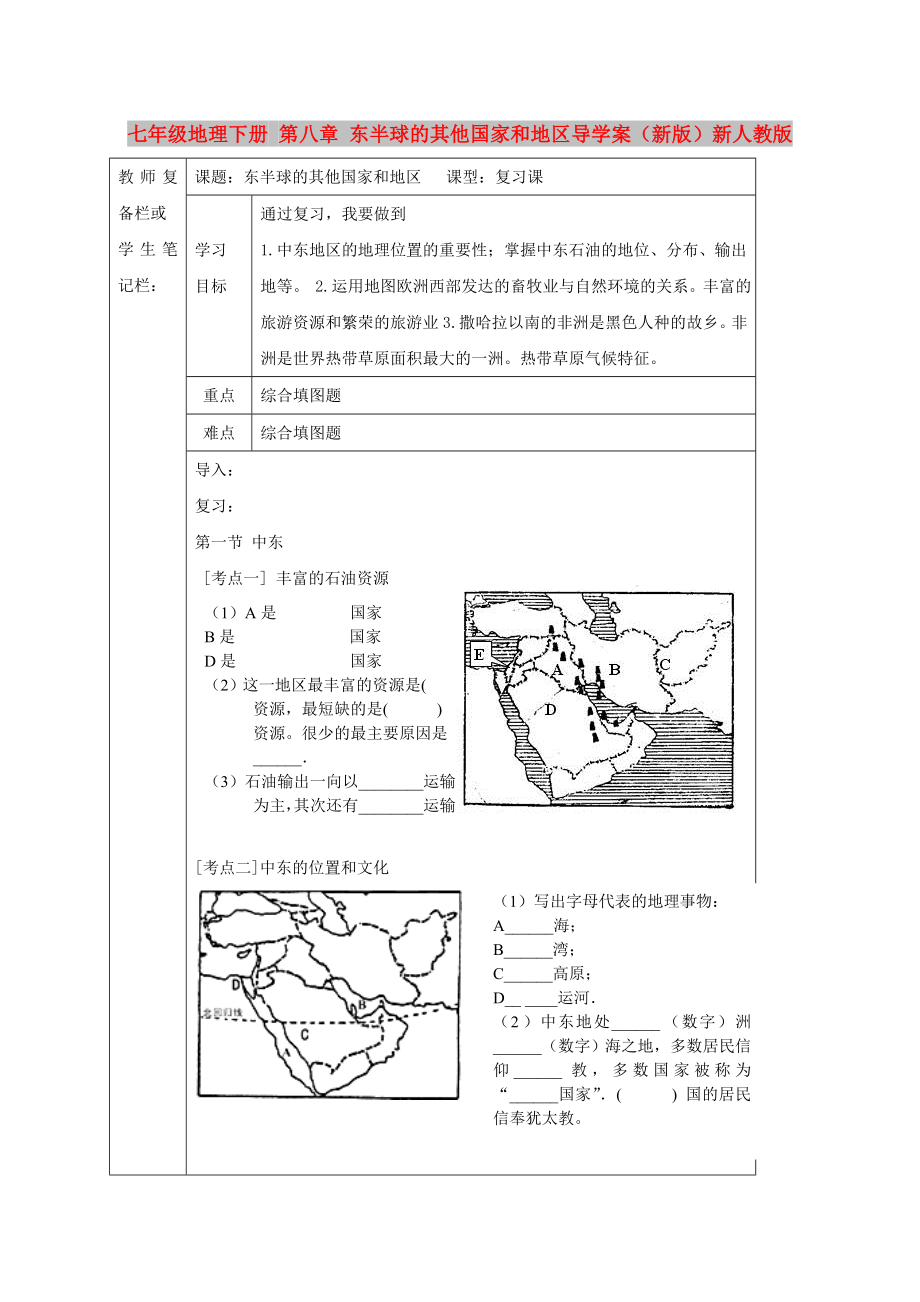 七年級地理下冊 第八章 東半球的其他國家和地區(qū)導學案（新版）新人教版_第1頁