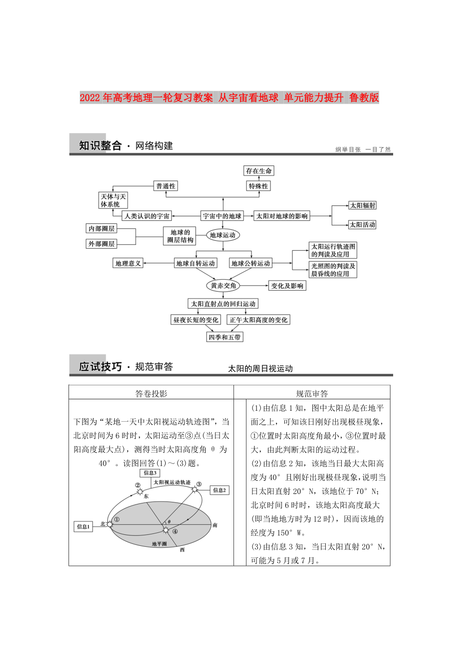 2022年高考地理一輪復(fù)習(xí)教案 從宇宙看地球 單元能力提升 魯教版_第1頁