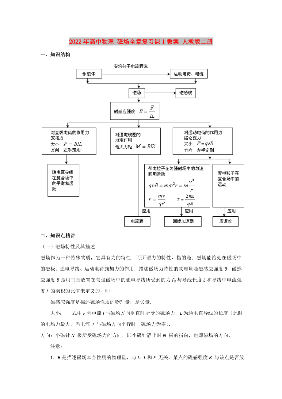 2022年高中物理 磁場全章復習課1教案 人教版二冊_第1頁