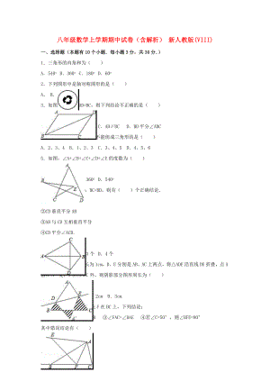 八年級數(shù)學(xué)上學(xué)期期中試卷（含解析） 新人教版(VIII)