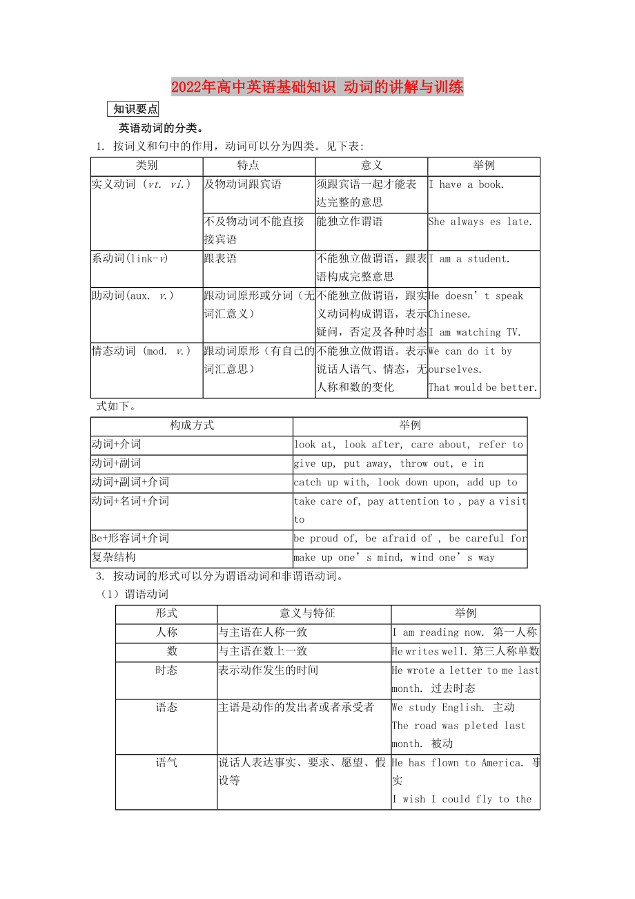 2022年高中英語(yǔ)基礎(chǔ)知識(shí) 動(dòng)詞的講解與訓(xùn)練_第1頁(yè)