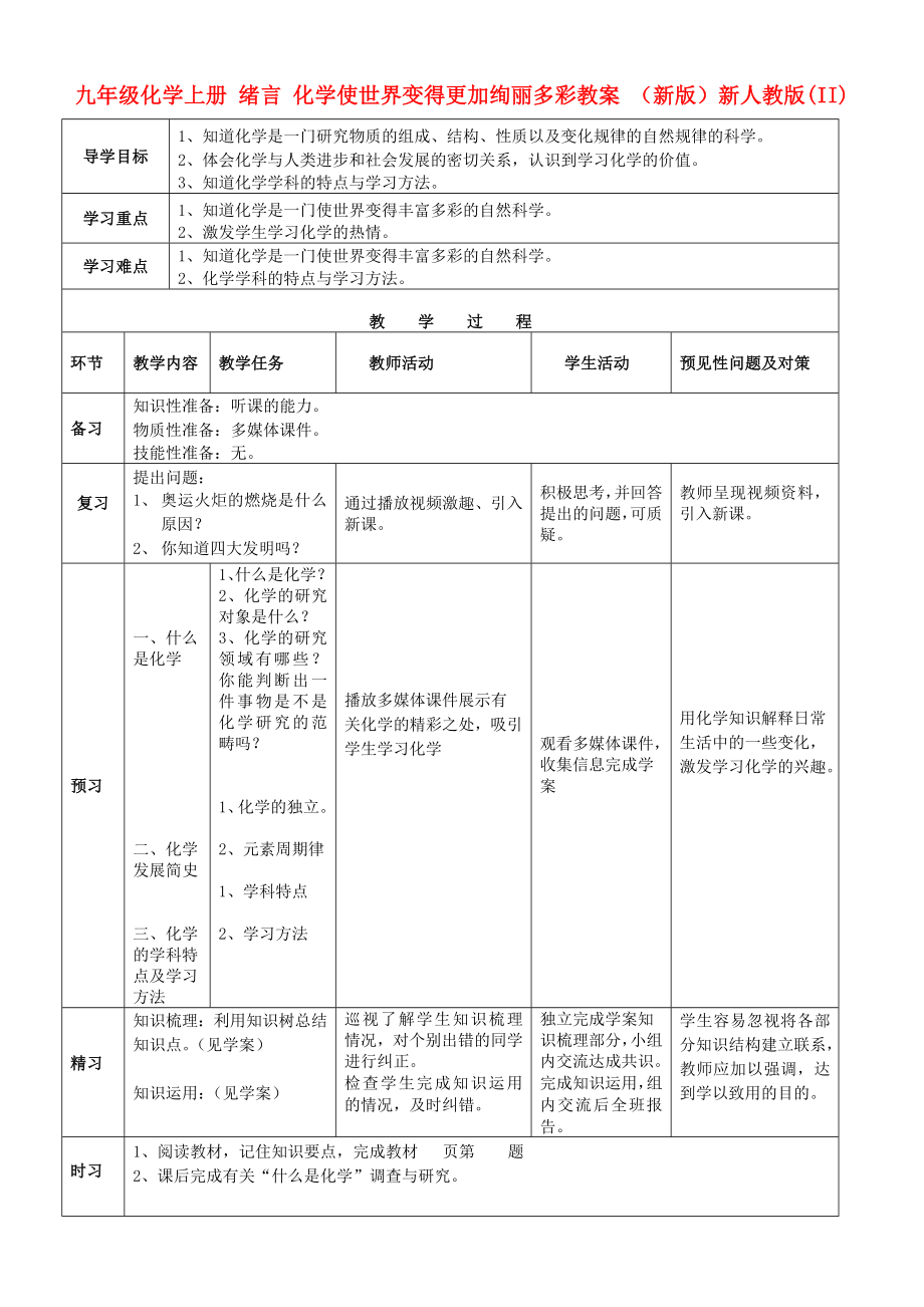 九年級(jí)化學(xué)上冊(cè) 緒言 化學(xué)使世界變得更加絢麗多彩教案 （新版）新人教版(II)_第1頁(yè)