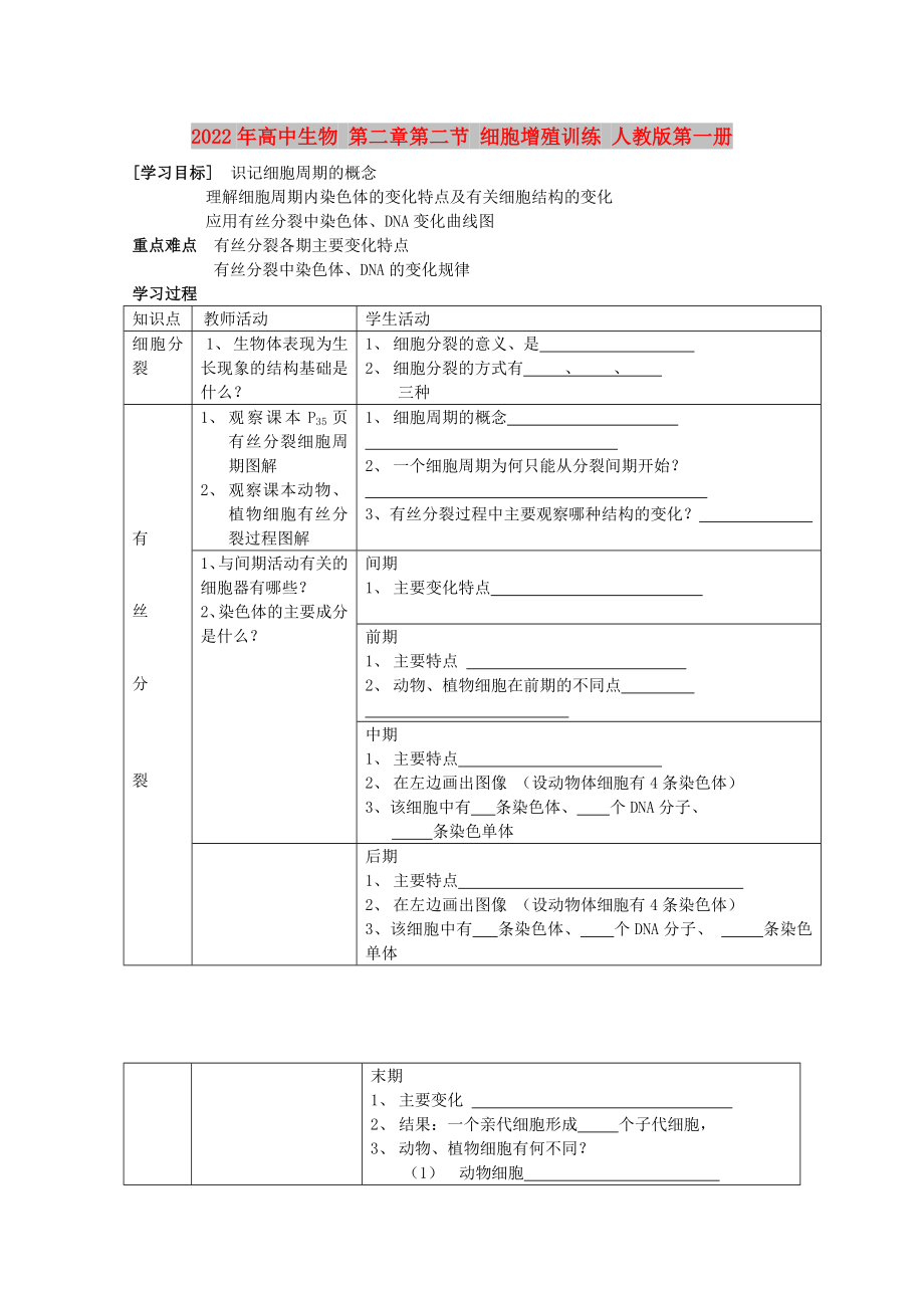 2022年高中生物 第二章第二節(jié) 細(xì)胞增殖訓(xùn)練 人教版第一冊(cè)_第1頁