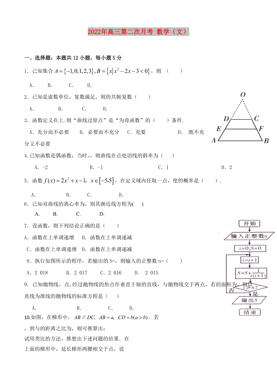 2022年高三第二次月考 數學（文）_第1頁