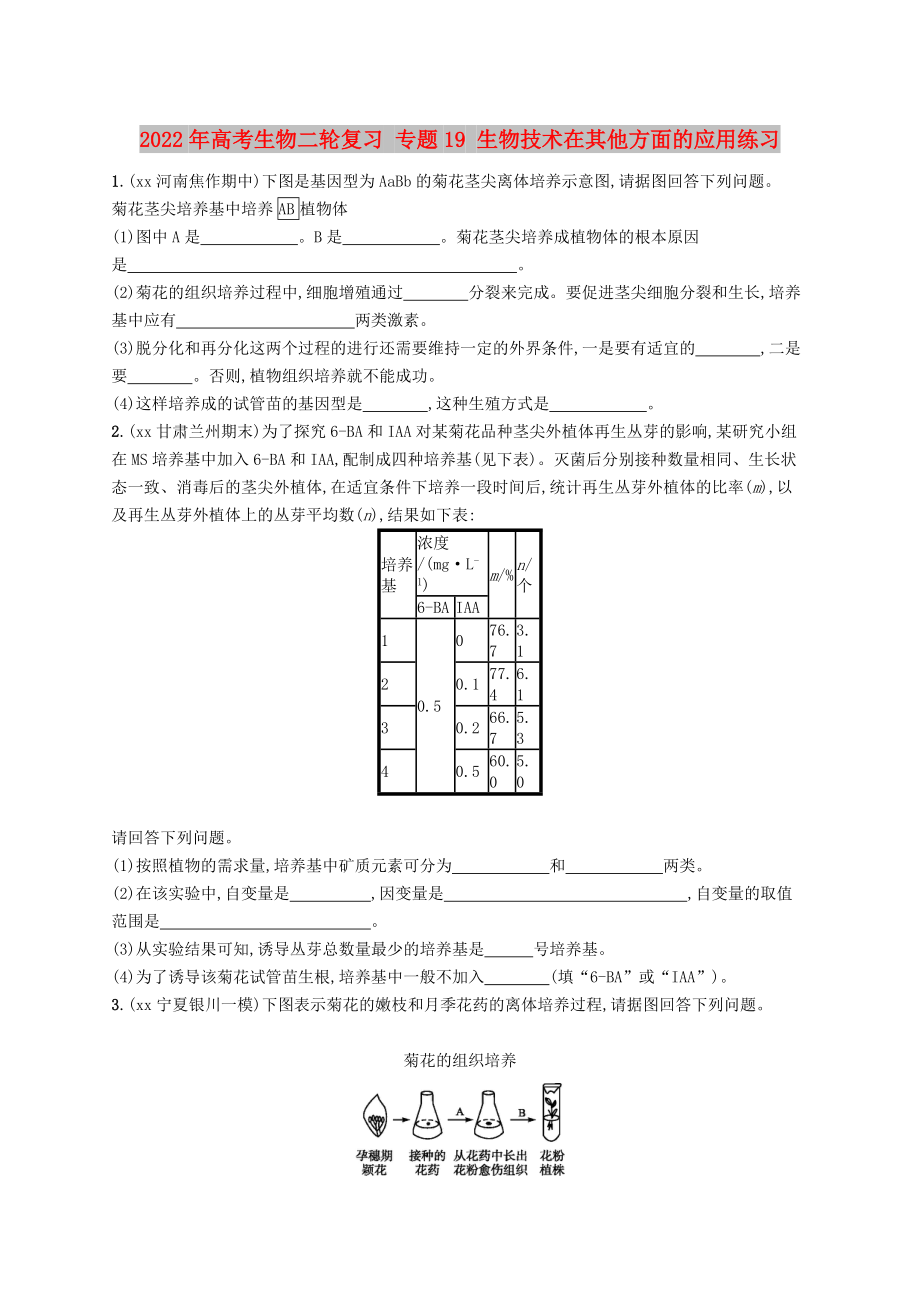 2022年高考生物二轮复习 专题19 生物技术在其他方面的应用练习_第1页