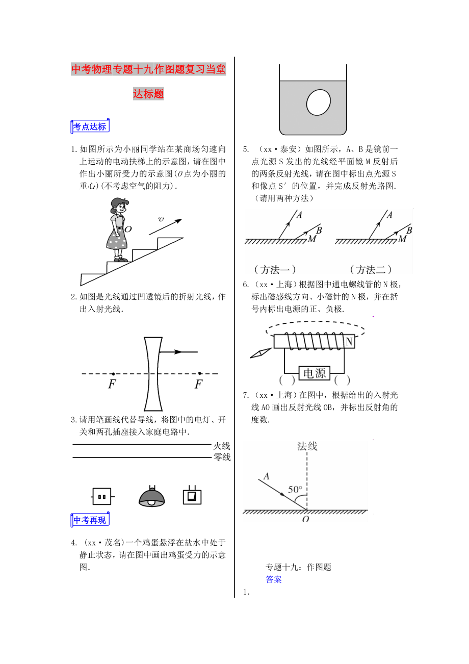 中考物理 專題十九 作圖題復習當堂達標題_第1頁