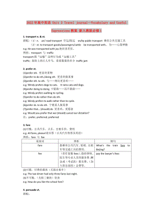 2022年高中英語 Unit 3 Travel journal—Vocabulary and Useful Expressions教案 新人教版必修1