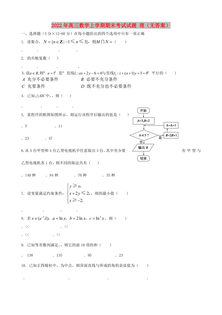 2022年高三數(shù)學(xué)上學(xué)期期末考試試題 理（無答案）_第1頁