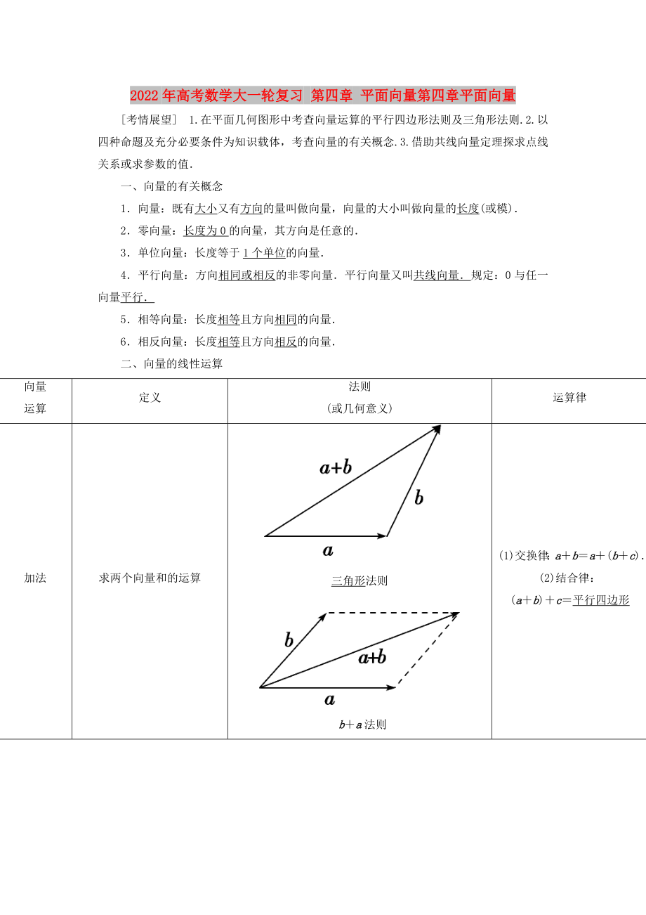 2022年高考数学大一轮复习 第四章 平面向量第四章平面向量_第1页