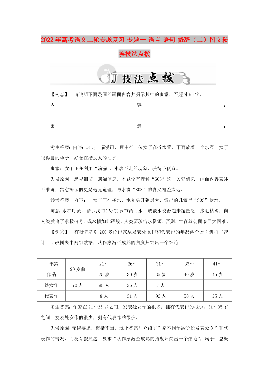 2022年高考語文二輪專題復(fù)習(xí) 專題一 語言 語句 修辭（二）圖文轉(zhuǎn)換技法點(diǎn)撥_第1頁