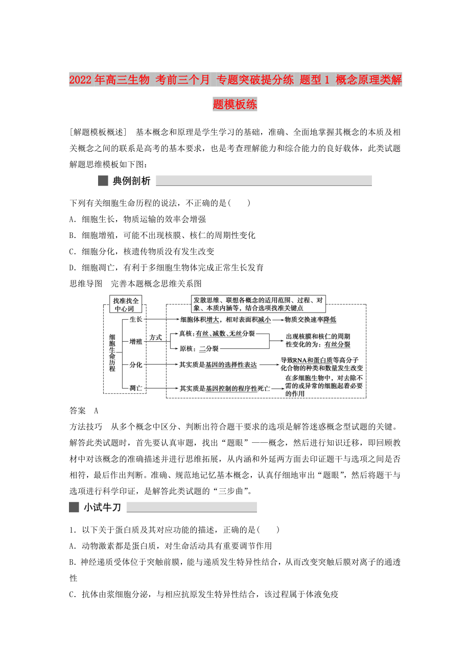 2022年高三生物 考前三個(gè)月 專題突破提分練 題型1 概念原理類解題模板練_第1頁