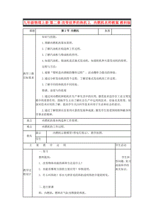 九年級物理上冊 第二章 改變世界的熱機 2．內(nèi)燃機名師教案 教科版