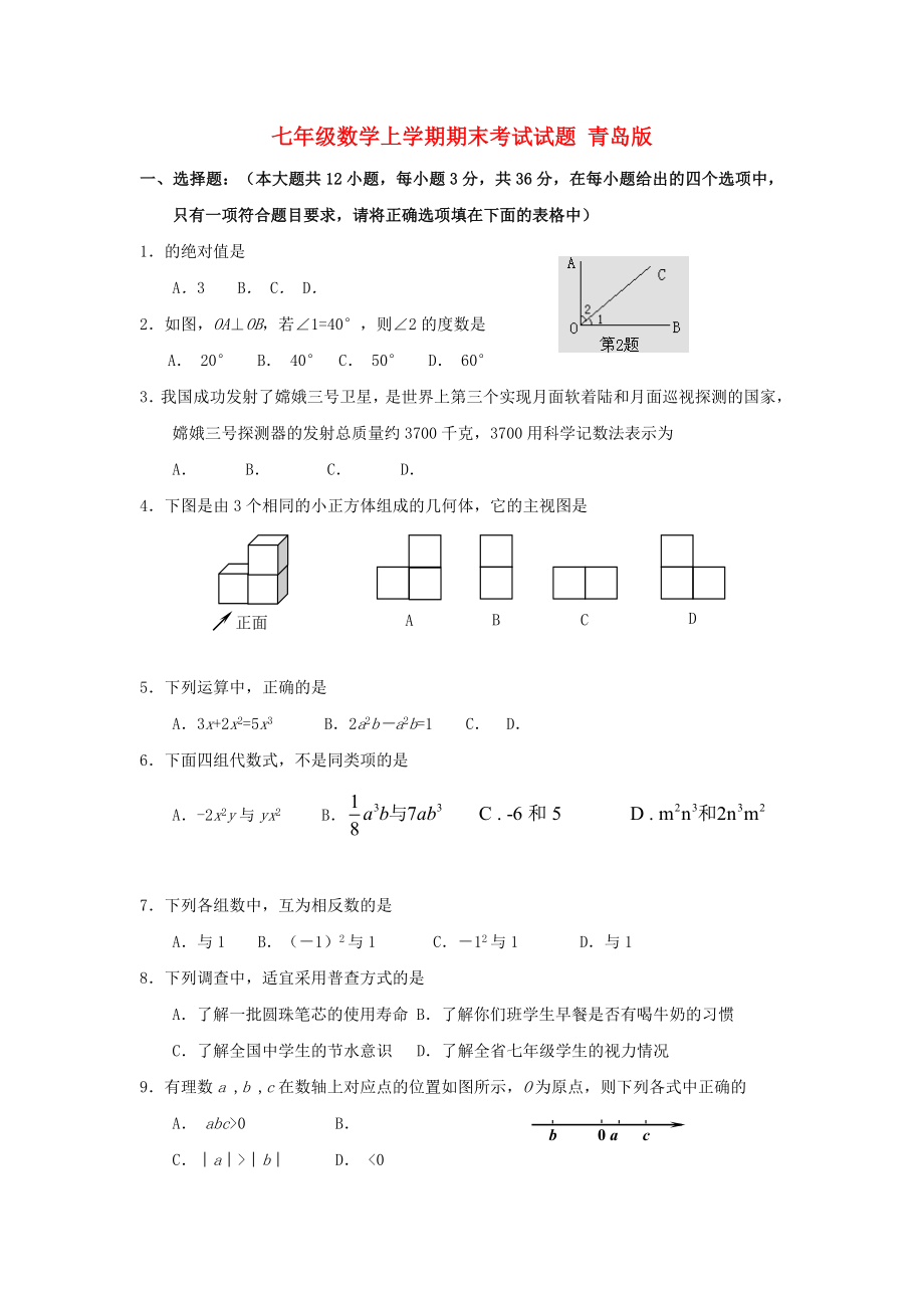 七年級數(shù)學上學期期末考試試題 青島版_第1頁