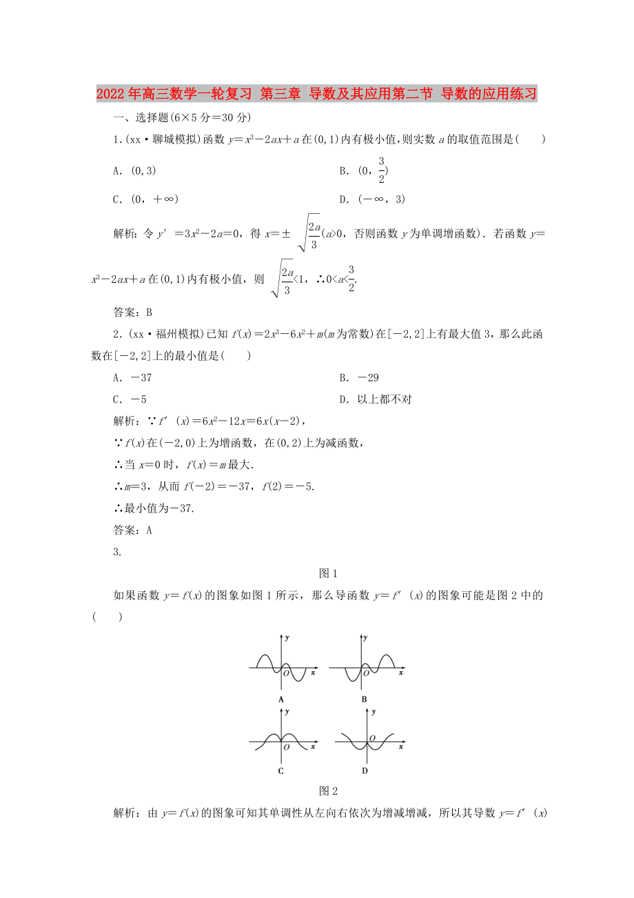 2022年高三數(shù)學(xué)一輪復(fù)習(xí) 第三章 導(dǎo)數(shù)及其應(yīng)用第二節(jié) 導(dǎo)數(shù)的應(yīng)用練習(xí)_第1頁