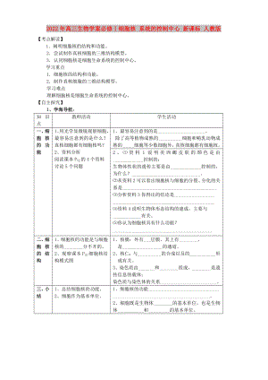 2022年高三生物學(xué)案必修I細胞核 系統(tǒng)的控制中心 新課標 人教版