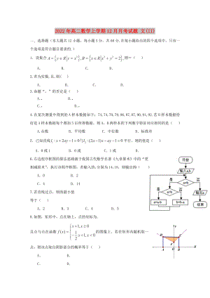 2022年高二數(shù)學(xué)上學(xué)期12月月考試題 文(II)