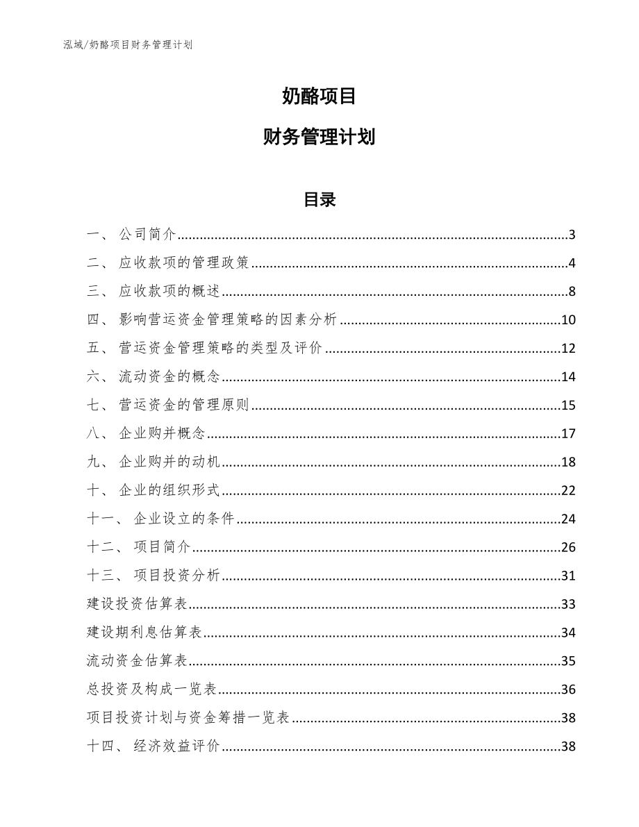 奶酪项目财务管理计划_第1页