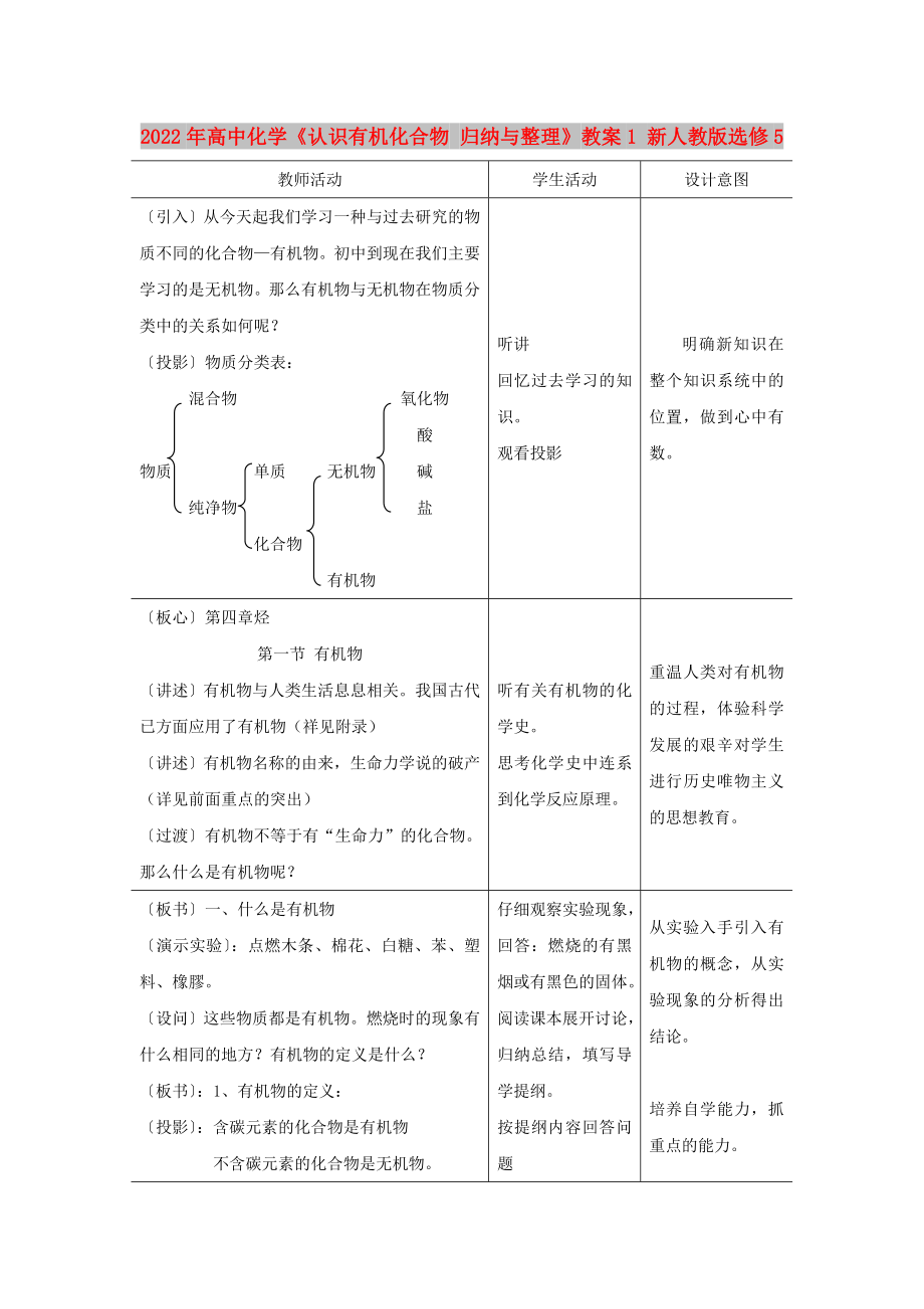 2022年高中化学《认识有机化合物 归纳与整理》教案1 新人教版选修5_第1页