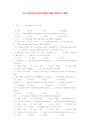 2022年高考英語(yǔ) 語(yǔ)法專題復(fù)習(xí)精練 特殊句式 強(qiáng)調(diào)
