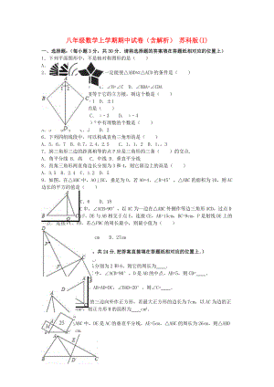 八年級(jí)數(shù)學(xué)上學(xué)期期中試卷（含解析） 蘇科版(I)