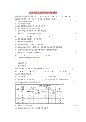 2022年高二上學(xué)期期中試題 化學(xué)