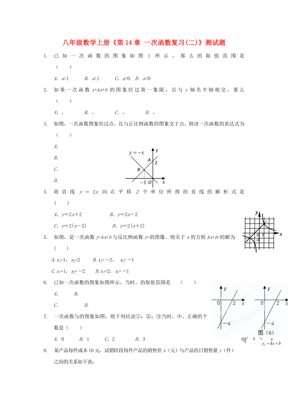 八年級數(shù)學(xué)上冊《第14章 一次函數(shù)復(fù)習(xí)(二)》測試題_第1頁