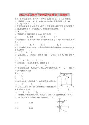 2022年高二數(shù)學上學期期中試題 理（普通班）