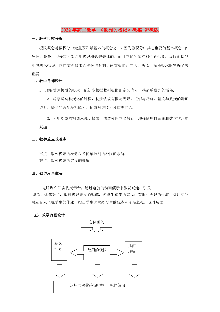 2022年高二數(shù)學(xué) 《數(shù)列的極限》教案 滬教版_第1頁