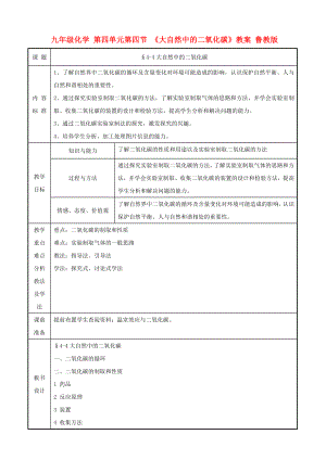 九年級化學 第四單元第四節(jié) 《大自然中的二氧化碳》教案 魯教版