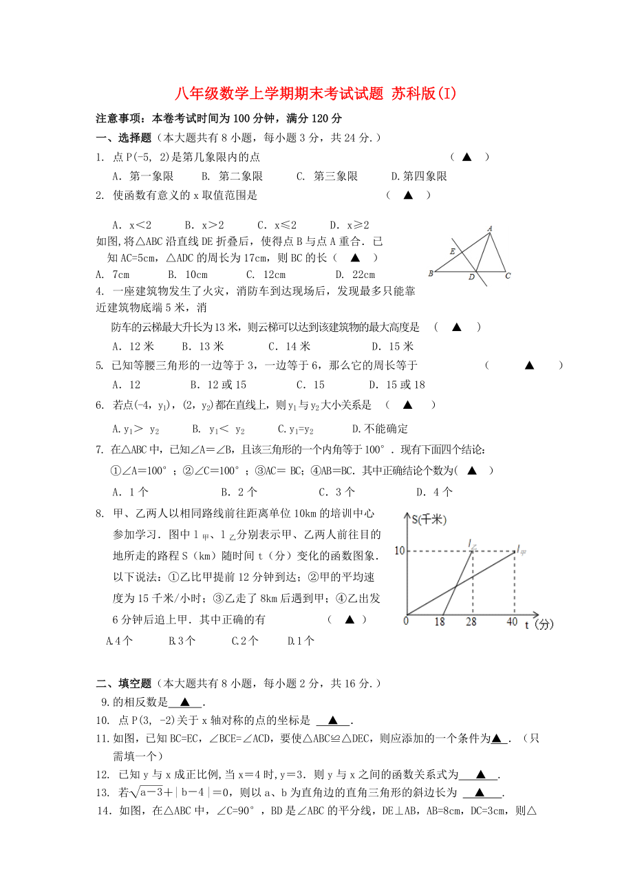 八年級數(shù)學(xué)上學(xué)期期末考試試題 蘇科版(I)_第1頁