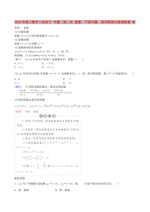 2022年高三數(shù)學(xué)二輪復(fù)習(xí) 專題一第二講 復(fù)數(shù)、平面向量、程序框圖與推理教案 理