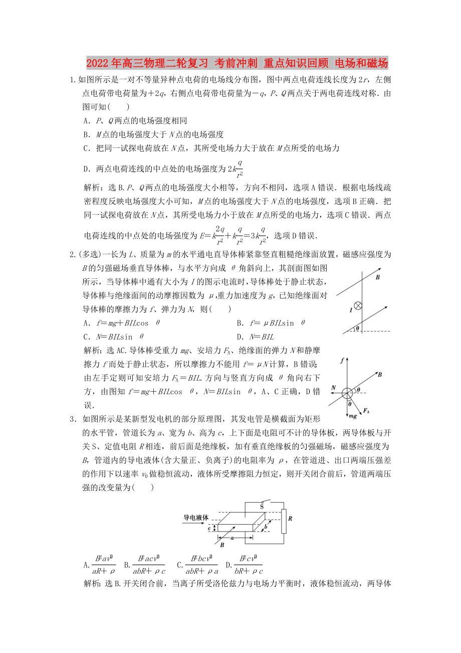 2022年高三物理二輪復(fù)習(xí) 考前沖刺 重點(diǎn)知識(shí)回顧 電場(chǎng)和磁場(chǎng)_第1頁(yè)