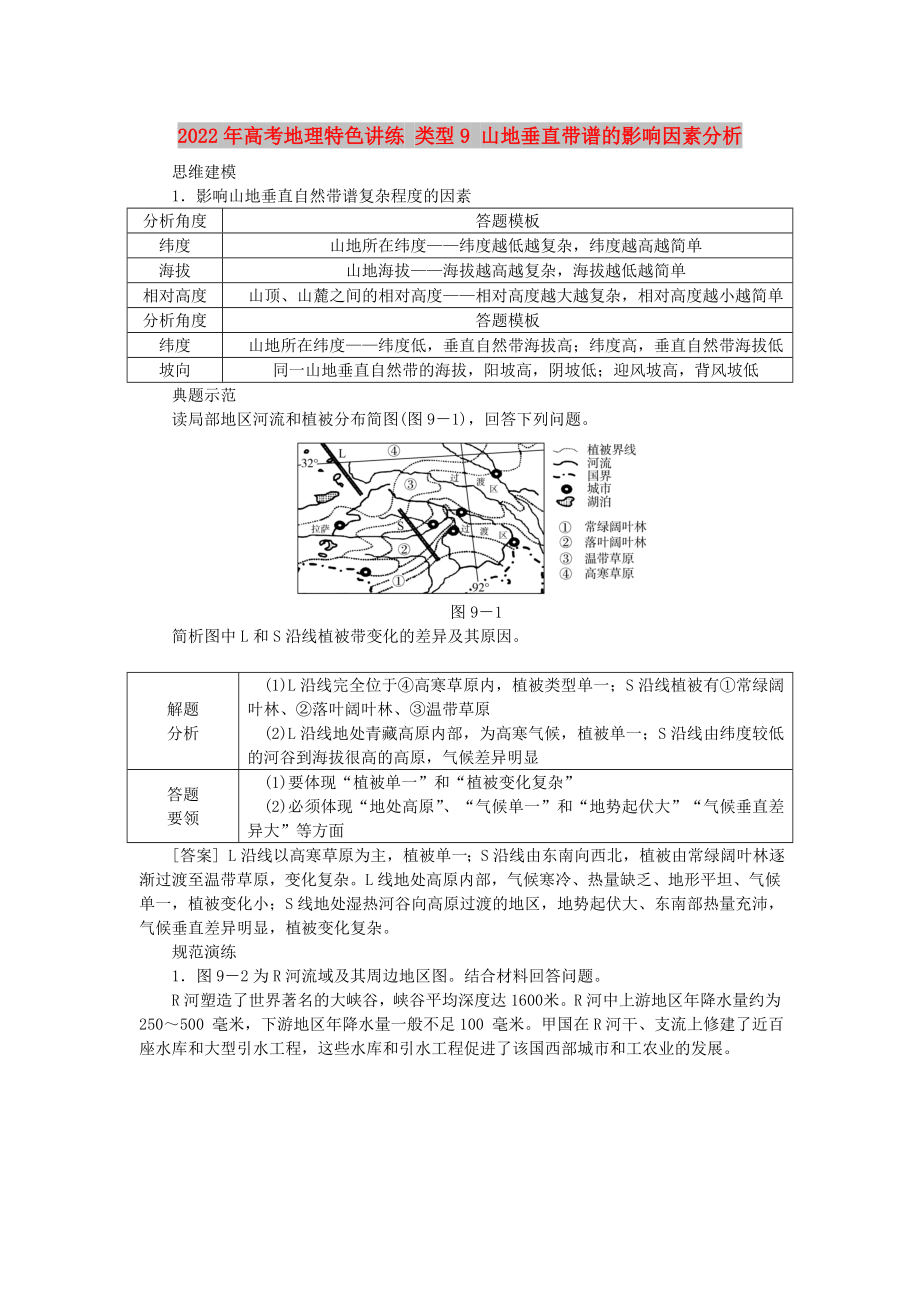 2022年高考地理特色講練 類型9 山地垂直帶譜的影響因素分析_第1頁