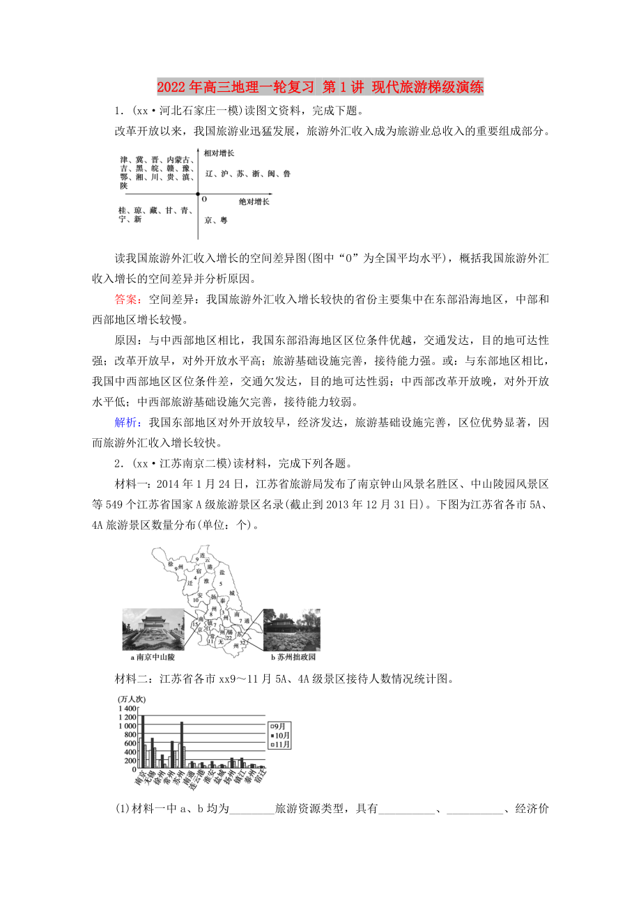 2022年高三地理一輪復(fù)習(xí) 第1講 現(xiàn)代旅游梯級演練_第1頁